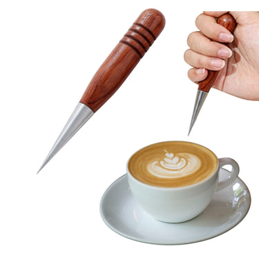 Premium Coffee Latte Art Pen – Stainless Steel Tip & Walnut Handle for Barista Latte Designs